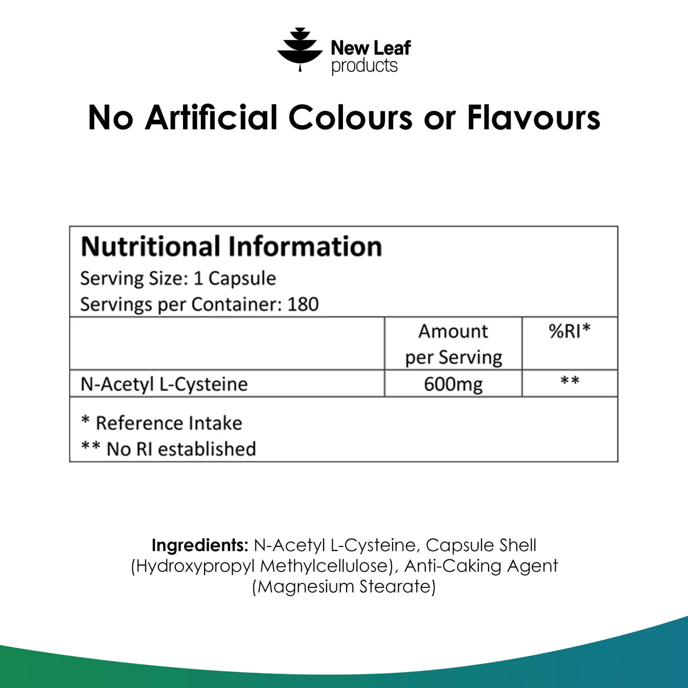 New Leaf - NAC N-Acetyl-Cysteine 600mg - 6 Months Supply