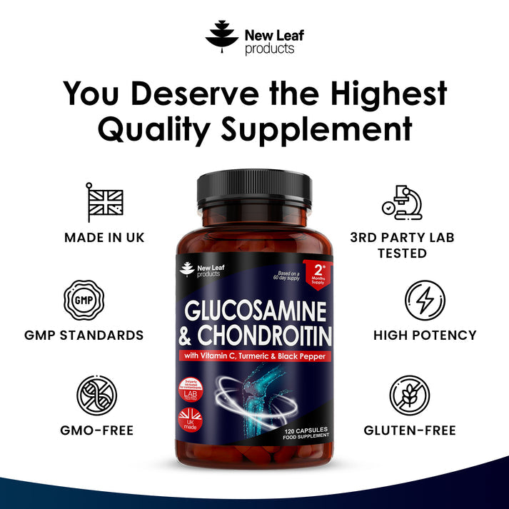 New Leaf - Glucosamine & Chondroitin Tablets - Added MSM ,Vitamin C - 2 Months Supply