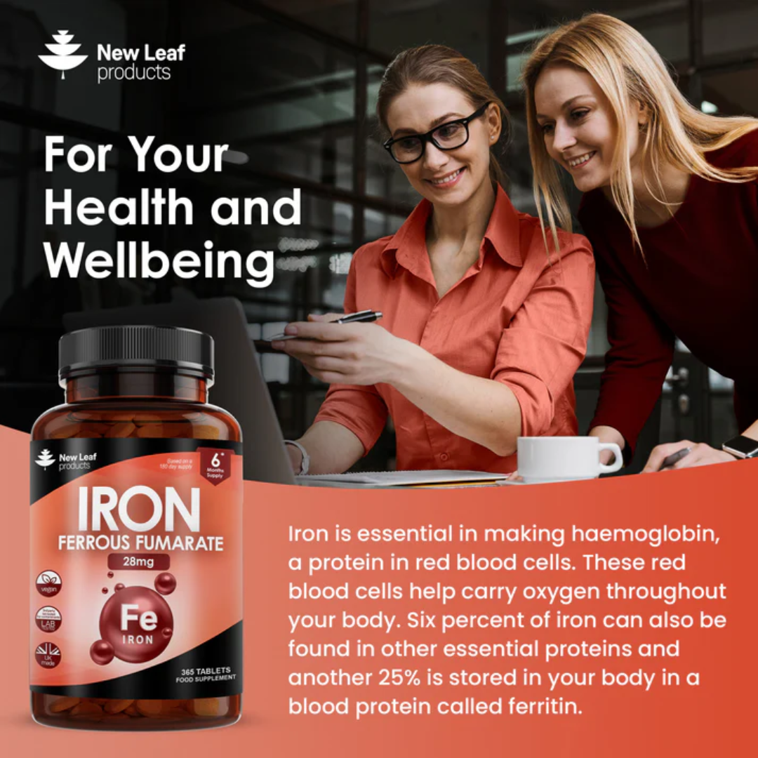 New Leaf - Iron Tablets - Ferrous Fumarate 6 Months Supply - 365 Tablets