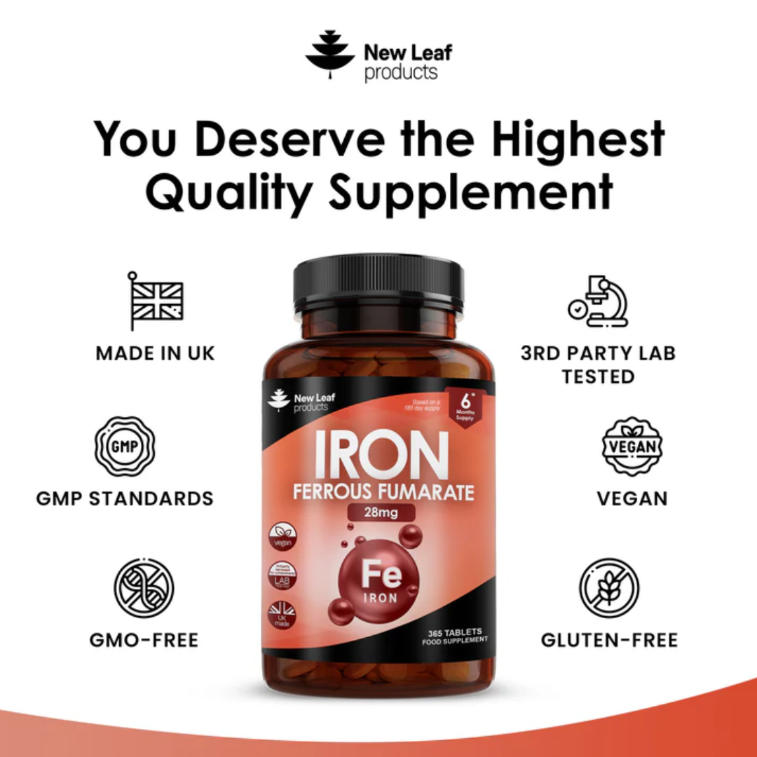 New Leaf - Iron Tablets - Ferrous Fumarate 6 Months Supply - 365 Tablets