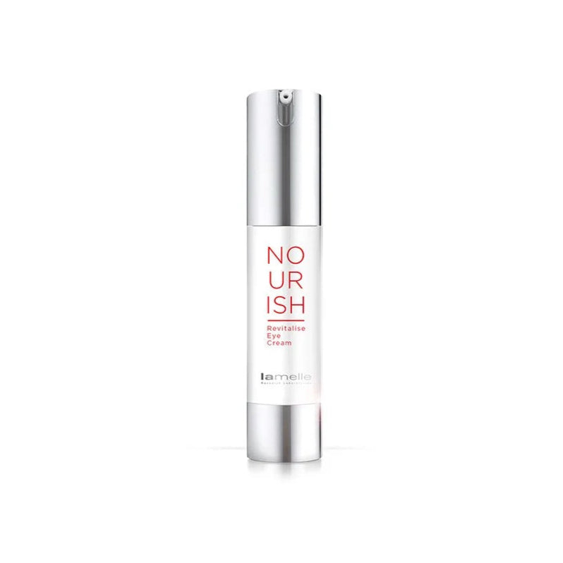 Skincare bottle labeled 'Nourish' on a white background