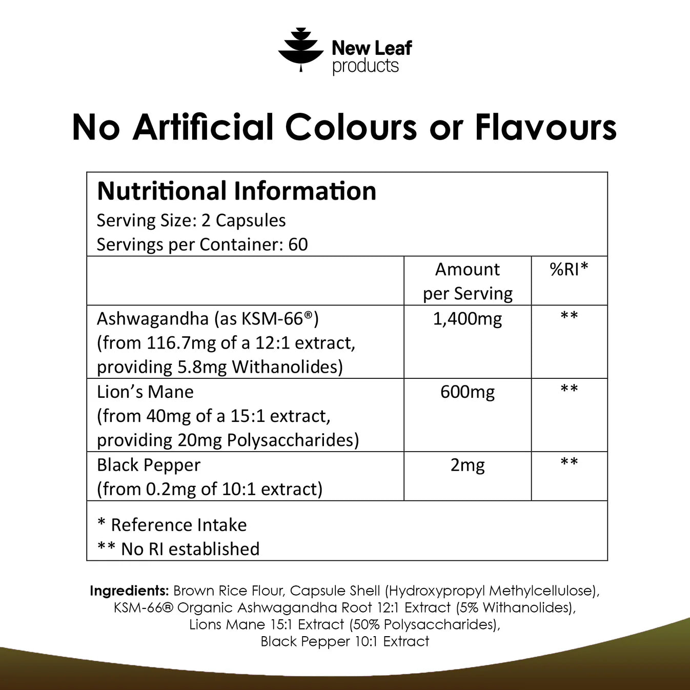 New Leaf - Ashwagandha KSM-66 & Lions Mane Capsules - 2 Months Supply
