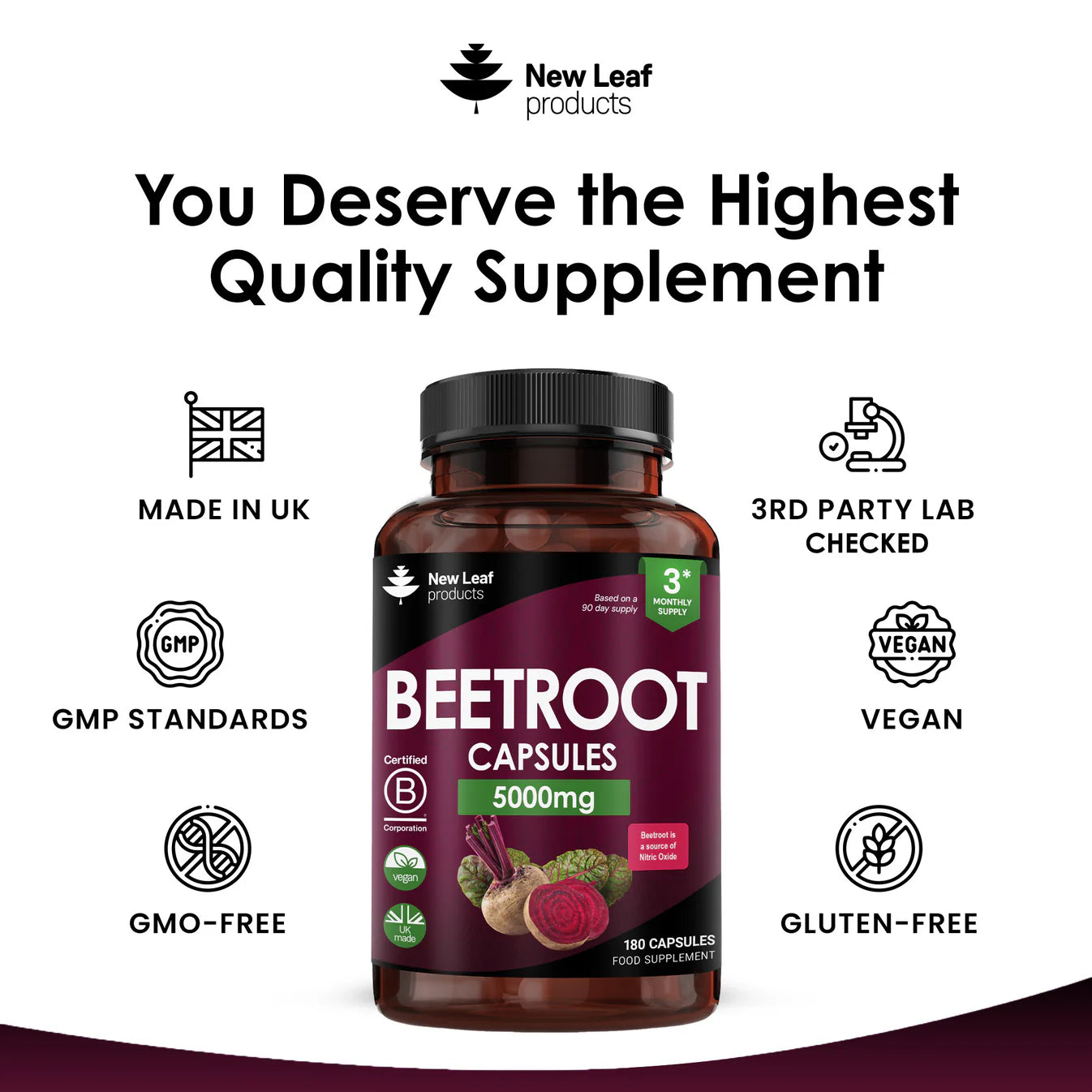 New Leaf - Beetroot Capsules With Black Pepper | 3 Month Supply