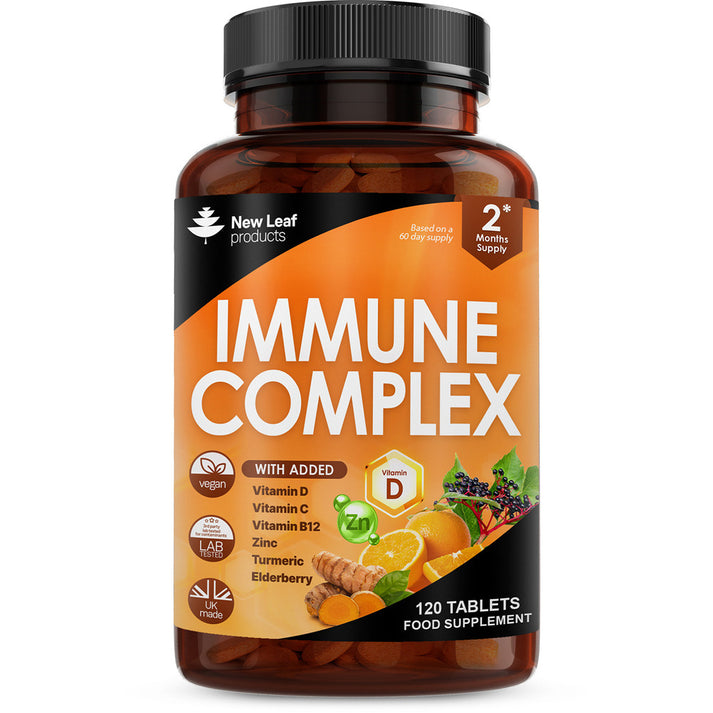 New Leaf - Immune System Booster - Immune Complex Enriched with Vitamin C, D, B12, Zinc, Turmeric & Elderberry