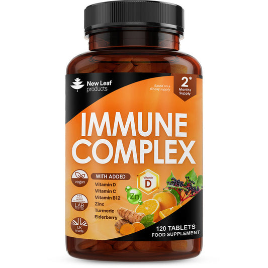 New Leaf - Immune System Booster - Immune Complex Enriched with Vitamin C, D, B12, Zinc, Turmeric & Elderberry