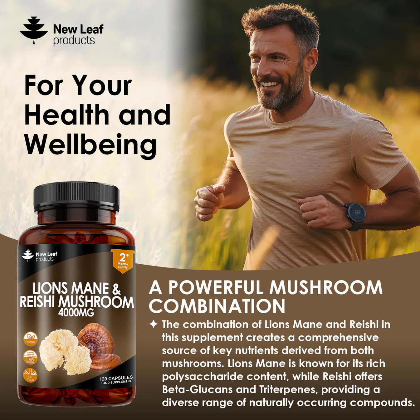 New Leaf - Lions Mane & Reishi Mushroom - 2 Month Supply