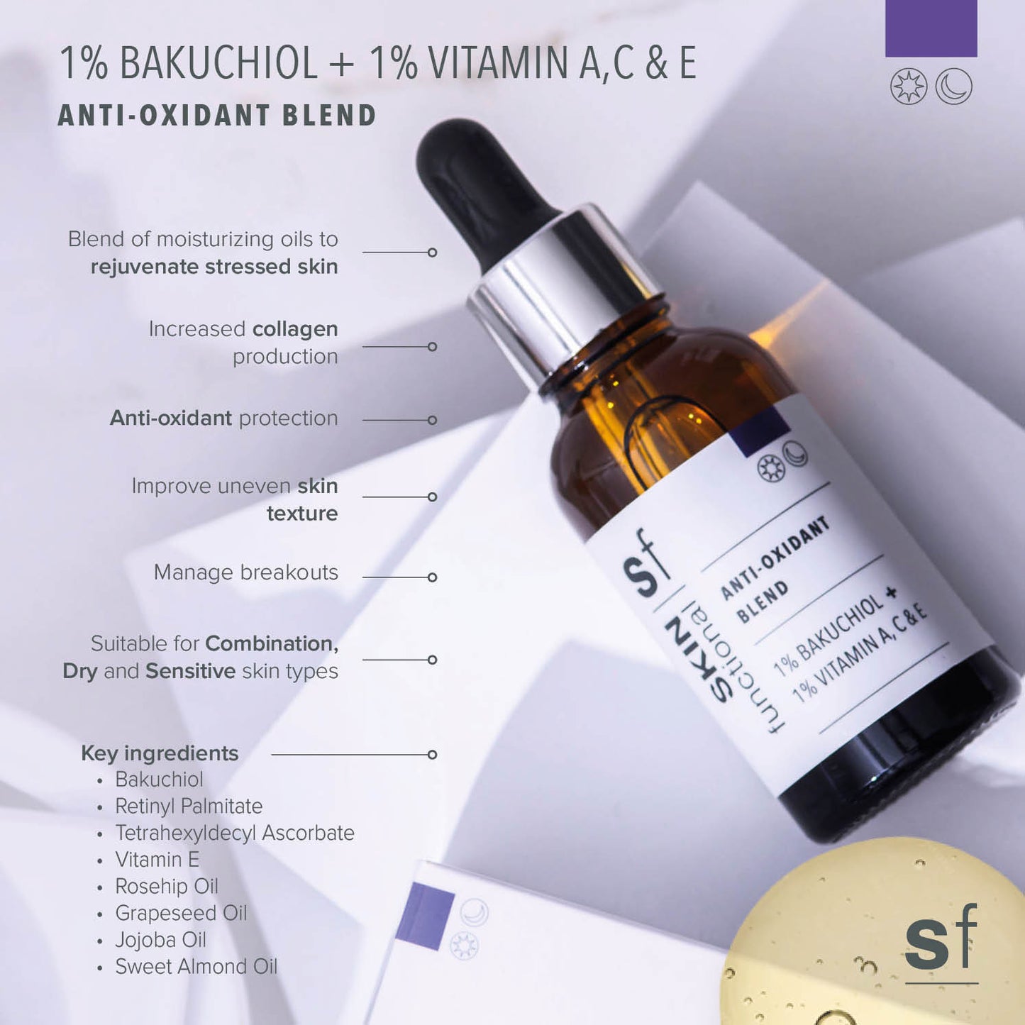 Skin Functional - Anti Oxidant Blend | 1% Bakuchiol + 1% Vitamin A,C,E Oil Serum