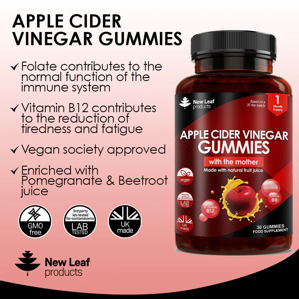 Apple Cider Vinegar Gummies Vegan + Vitamin B12 Folate