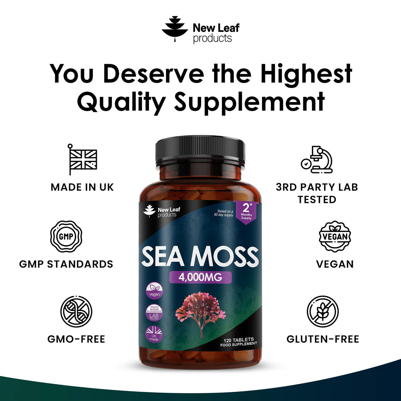 Sea Moss 4000mg Tablets - High Strength - 2 Months Supply