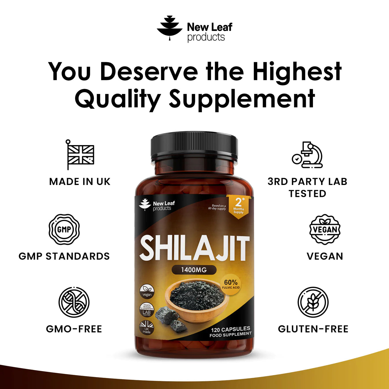 Shilajit Capsules 1400mg with 60% Fulvic Acid (2 Month