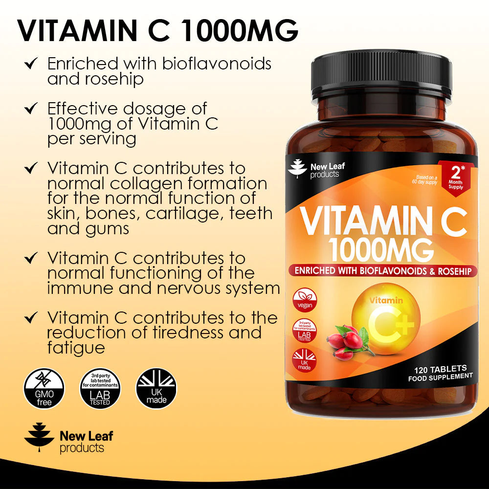 Vitamin C Tablets 1000mg - Bioflavonoids Rosehip & Ascorbic