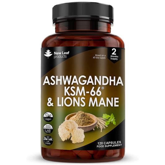 New Leaf - Ashwagandha KSM-66 & Lions Mane Capsules - 2 Months Supply
