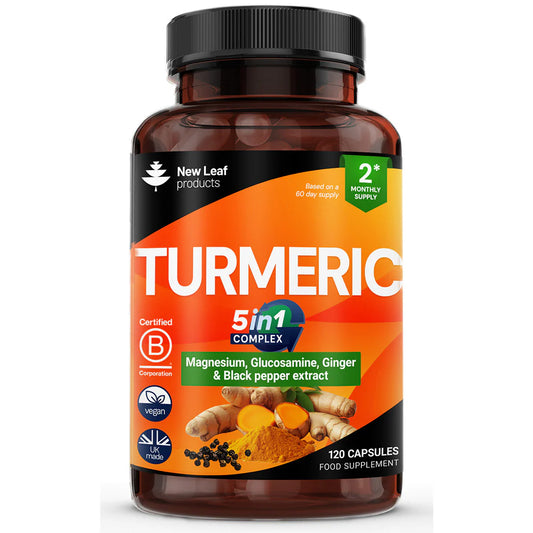 New Leaf - Turmeric Complex 2 Month Supply | 5 in 1 Capsules | Joints, Bones, Skin, Immune support
