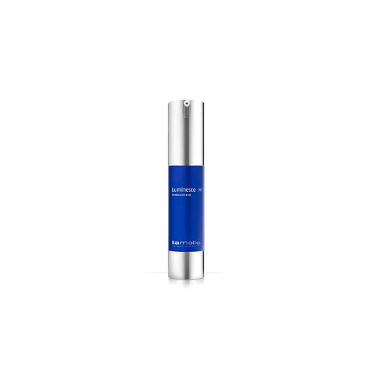 Skincare serum bottle with blue label on a white background