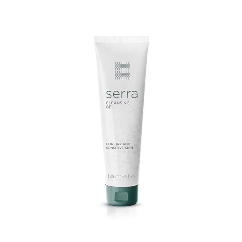 Tube of serra cleansing gel on a white background