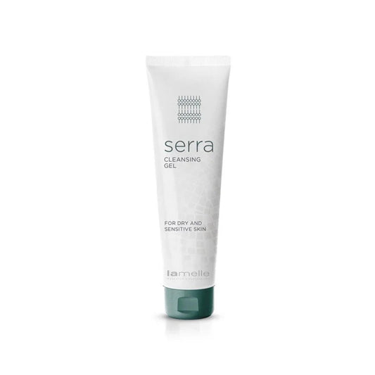 Tube of serra cleansing gel on a white background