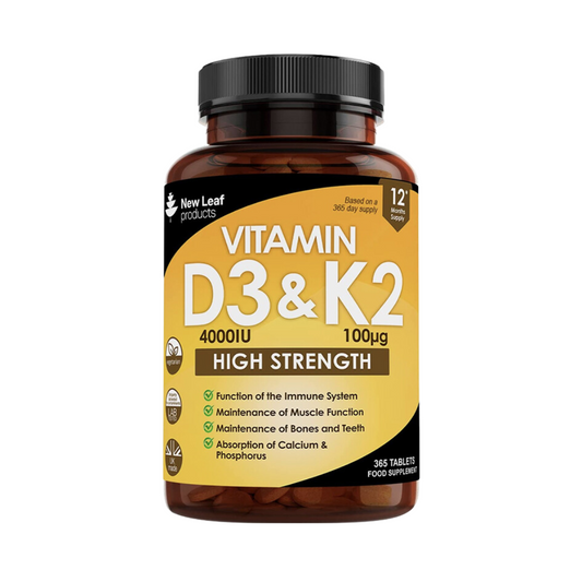 New Leaf - Vitamin D3 & K2 Tablets D3 4000iu + Vitamin K2 100mcg - 12 Months Supply