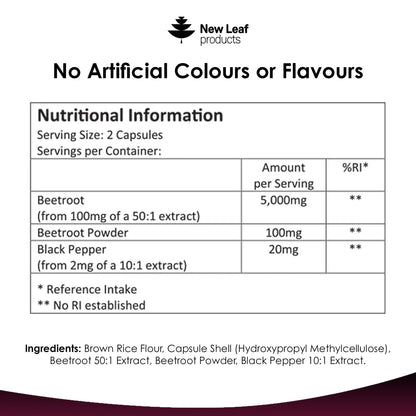 New Leaf - Beetroot Capsules With Black Pepper | 3 Month Supply