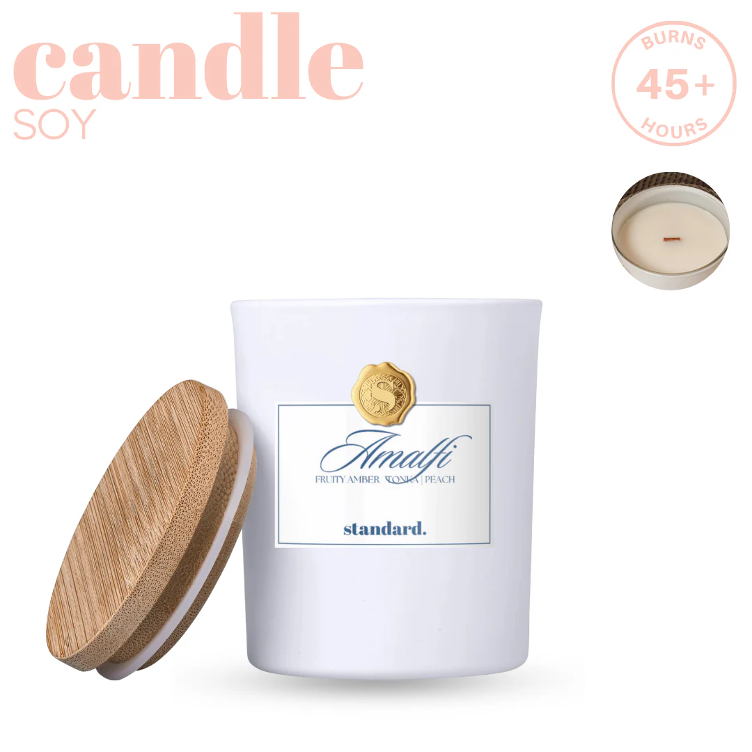 Standard Beauty - Amalfi Soy Candle- Massage Candle with Wooden Wick (45+hrs burn time)