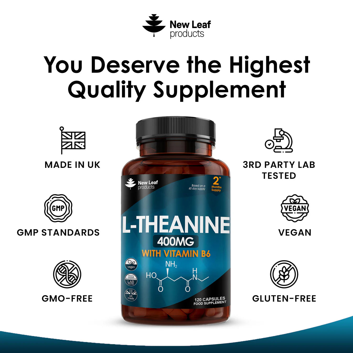 New Leaf - L-Theanine Enriched with Vitamin B6 - 2 Months Supply
