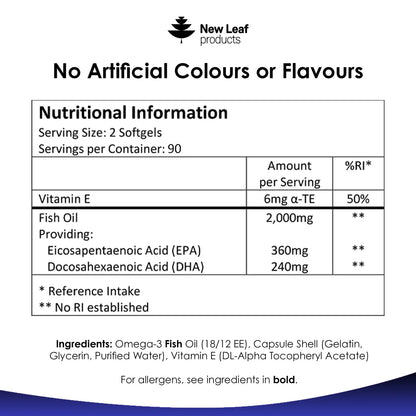 New Leaf - Omega 3 Fish Oil Softgel Capsules | 3 Month Supply