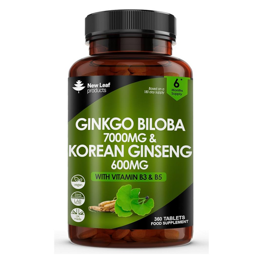 New Leaf - Ginkgo Biloba 7000mg & Korean (Panax) Ginseng - 6 Months Supply