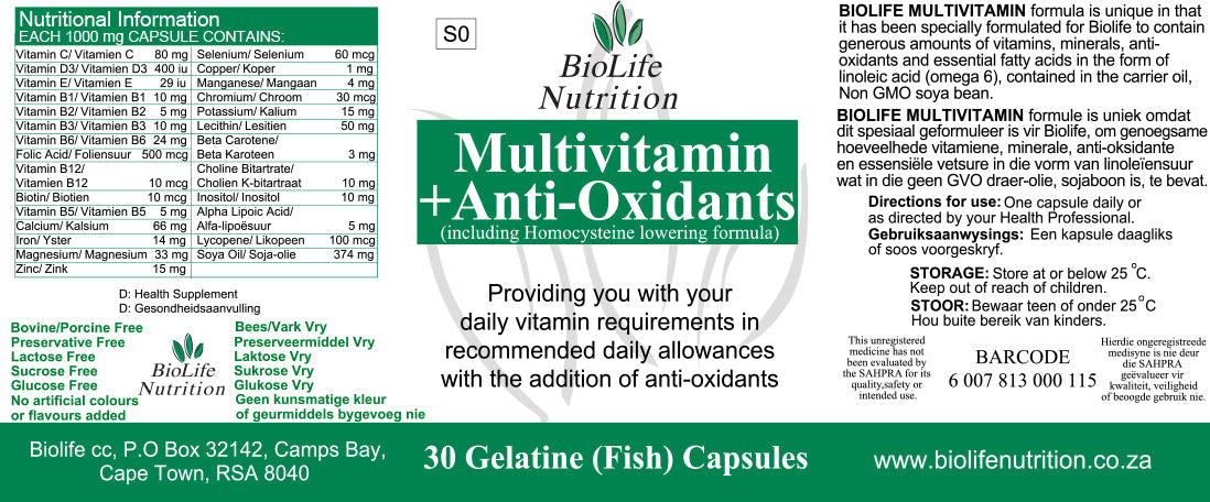 Biolife - Multivitamin + Anti-Oxidants 30 Capsules
