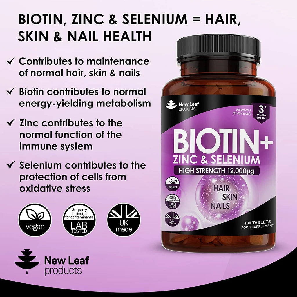 Biotin Hair Growth Vitamins 12,000mcg - 3 Months Supply